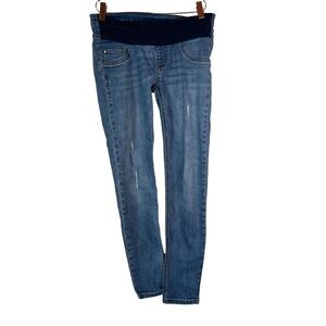Indigo Blue Maternity Straight Leg Distressed Tummy Panel Jeans Medium Wash